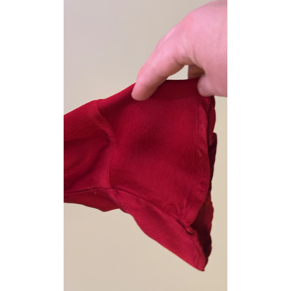Vintage HABITAT Red Silky Button Down Long Sleeve Collared Blouse Shirt - Picture 6 of 10